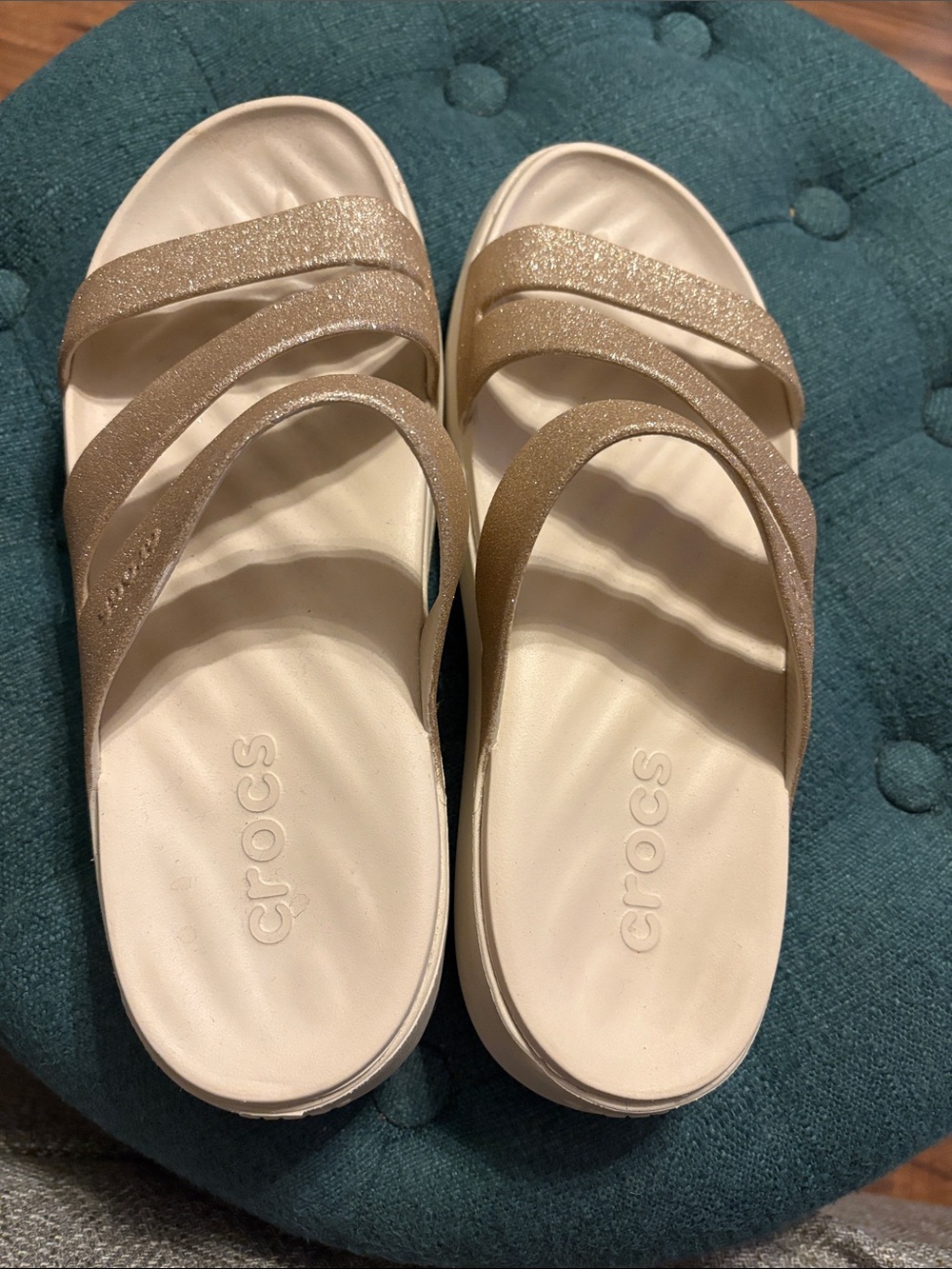 CROCS Women’s Glitter Strap Slide Sandals - Champagne size 9